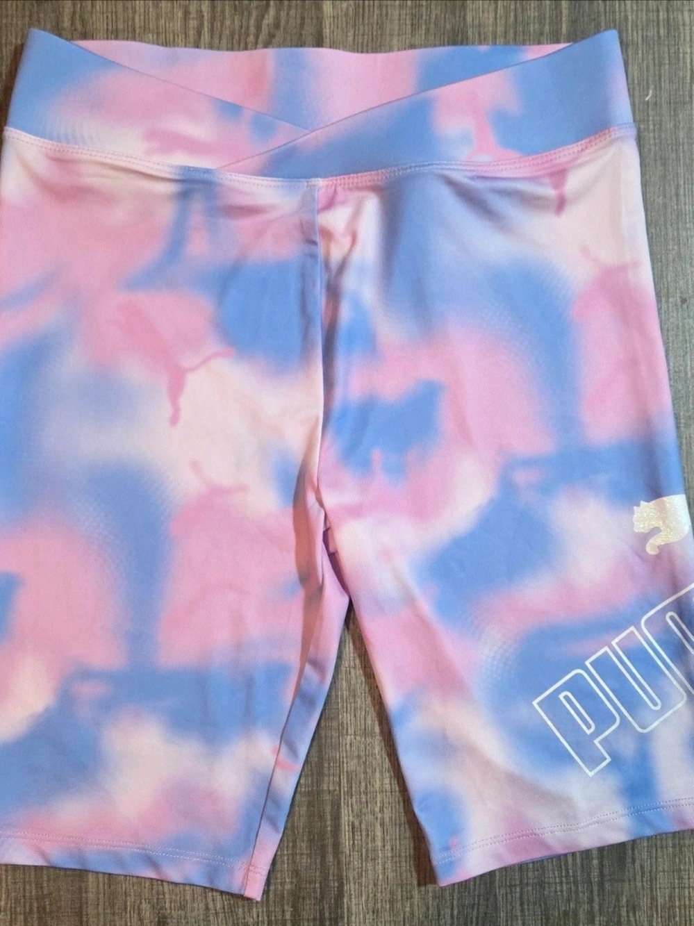 PUMA Girls XL 16 Crossover High Waisted Tie Dye Bike Shorts Fits Women XS S